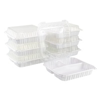 Conteneur alimentaire jetable carré en PP de 10x10x3 pouces, style américain, compatible micro-ondes, base blanche bicolore, couvercle transparent