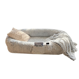 Luxuriöses modernes rundes Plüsch-Haustier bett mit winter warmer Schwamm matratze und stilvollem Cartoon-Druck für Hunde - Product Image 1