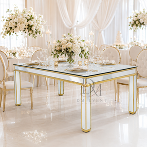 Mesa de Banquete Rectangular Premium de Acero Inoxidable con Superficie de Espejo y Patas con Panel de Espejo para Eventos y Bodas - Product Image 4
