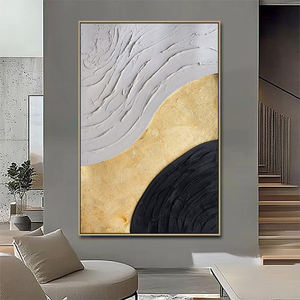 Gran decoración de Hotel hecha a mano Oro Negro texturizado Wabi Sabi minimalista arte de pared 3D pinturas murales en línea - Product Image 1
