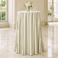Nappe ronde en polyester et lin vert sauge à rayures personnalisées, faible MOQ, pour événements extérieurs, mariages, locations de fêtes