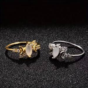Bague en pierre de lune H497 pour femme, forme poire naturelle, sertie de griffes, cadeau, bagues tendance - Product Image 4