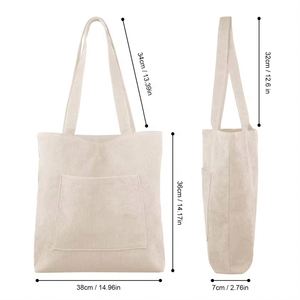 Large Capacity Striped Letter Pattern Canvas Cotton Shoulder Tote <b>Bag</b> with Pocket Custom Reusable Eco Long Handle Customizable - Product Image 4