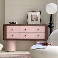 Console moderne minimaliste rose laquée, meuble compact et étroit pour entrée, armoire de rangement pour petit espace, chambre ou salon