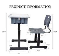 Bureau et chaise ergonomiques pour étudiants en gros avec siège moulé par injection et levage à colonne unique