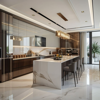 Mueble de Cocina Moderno Multifuncional de Madera y Melamina, Montado en la Pared, con Isla y Luces LED