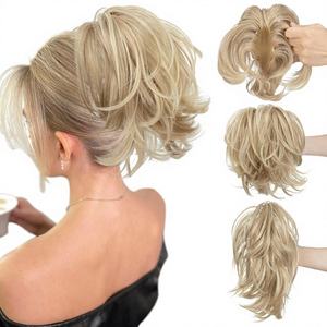 Queue de cheval courte droite en fibre synthétique résistante à la chaleur, avec pince à griffes, pour chignon désordonné DIY en métal pliable - Product Image 5