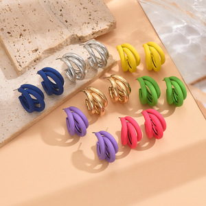 Pendientes de moda de oreja de tres anillos de gran tamaño escalonados simples de verano coreanos japoneses - Product Image 1