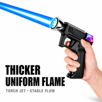 Briquet torche moderne en forme de pistolet, coupe-vent, rechargeable, durable, avec recharge Type-C, au gaz butane, pour barbecue, camping et cuisinière de cuisine