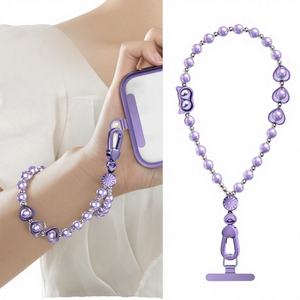 Chaîne de téléphone anti-perte mignonne avec cordon court, perles, lanière de poignet et pendentif métallique 21 cm pour téléphone portable - Product Image 3
