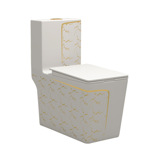 Juego de Inodoro Moderno Sanitario de <span class=keywords><strong>Baño</strong></span> Cuadrado de Una Pieza con Lavabo <span class=keywords><strong>y</strong></span> Taza de Cerámica Negro <span class=keywords><strong>y</strong></span> Dorado - Product Image 4