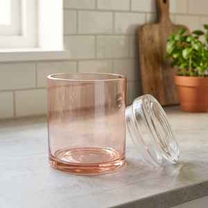 Pot à bougie en verre rose avec couvercle, récipient cylindrique rond vide, recyclable pour la décoration de la maison, étiquettes personnalisées - Product Image 2