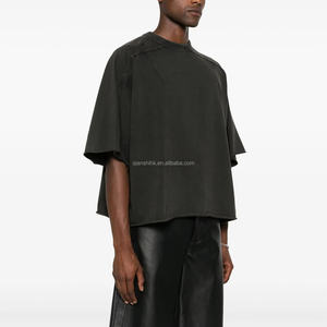 Camiseta negra Vintage con hombros caídos desteñidos, camiseta personalizada con estampado de algodón 100% para hombre, camiseta cuadrada de gran tamaño lavada del fabricante - Product Image 3