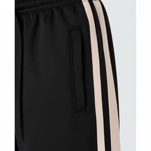 Pantalones de chándal de pierna ancha de Tween negro de cintura alta Casual Flare Cargo con técnica arrugada Pantalones de moda transpirables - Product Image 1