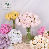 YM Penjual Terlaris Bunga Mawar Peony Mini Sutra Buatan 27 Tangkai Buket Bunga Dekorasi Pernikahan Pengantin Putih Pink