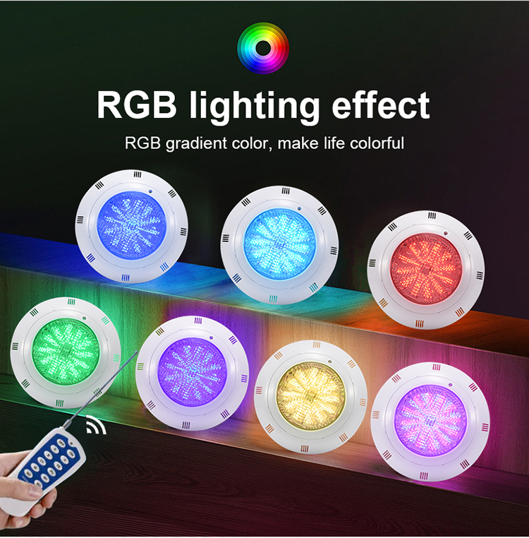 Description Picture 6 of itemWaterproof IP68 Underwater 12V 12W 18W 35W 45W wall mounted color changing remote control ABS RGB luces para piscina