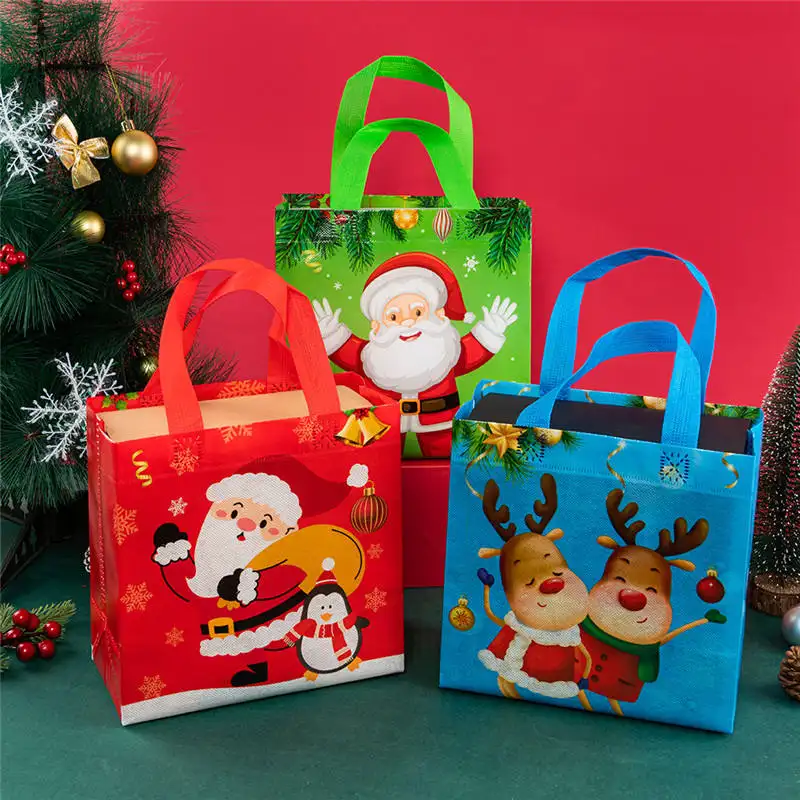С Рождеством, индивидуальная печать логотипа для хранения закусок, подарки, экологически чистый нетканый подарочный пакет