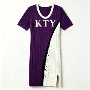 Abito in maglia da donna 2026 personalizzato OEM ODM, modello A-Line, semplice, naturale, casual, <span class=keywords><strong>lungo</strong></span>, viola e <span class=keywords><strong>bianco</strong></span>, <span class=keywords><strong>con</strong></span> <span class=keywords><strong>spacco</strong></span> sull'orlo, stile sorority - Product Image 3