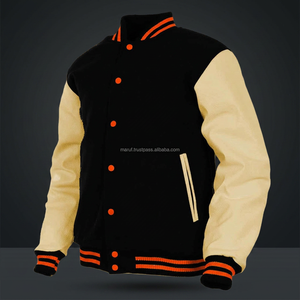 Chaqueta Varsity Personalizada con Mangas de Lana MSWVJ092, Combinación Naranja, Cierre de Botones con Bordado de Secado Rápido - Product Image 2
