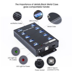 Hub de charge et de synchronisation de données USB 2.0 à 10 ports Sipolar A-300 60W en métal avec adaptateur secteur - Product Image 2