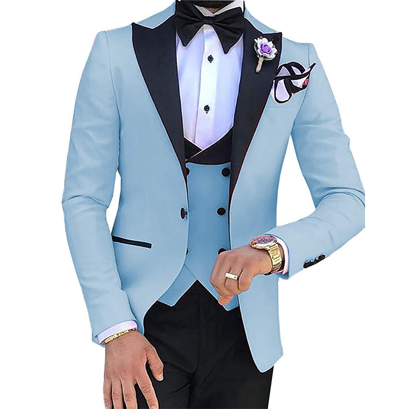 Men Suits 3 Pieces Slim Fit Business Suits Groom Champagne Blue White 11色TuxedosためFormal WeddingスーツBlazer + Pants + Vest