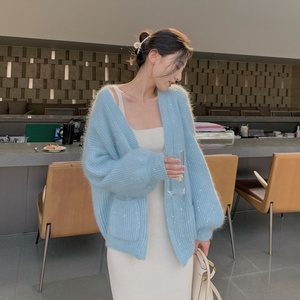 2022 Mới Nhất Mới Đến Thời Trang Phụ Nữ Dài Tay Áo Mở Phía Trước V Cổ Nút Lớn Cô Gái Áo Len Áo - Product Image 2