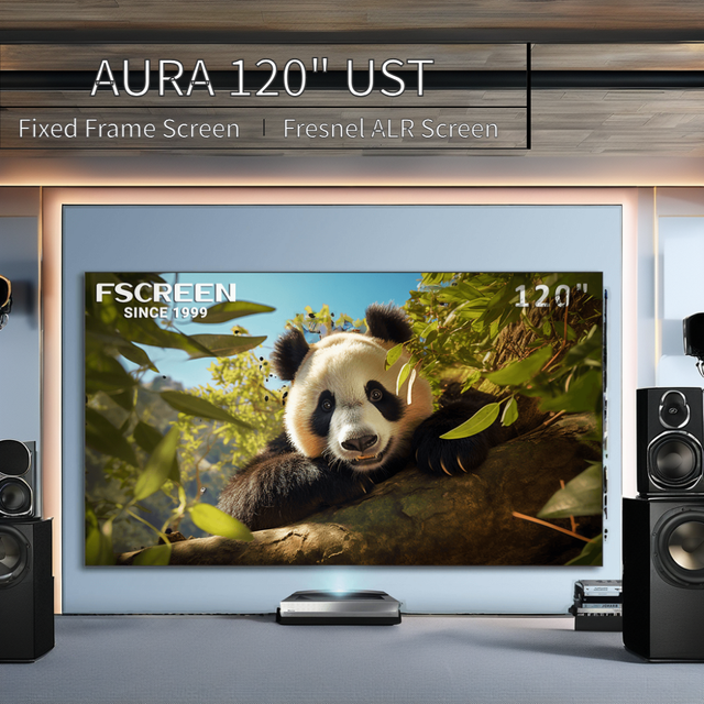 Fscreen Aura Series 8K UHD 16:9 Fresnel ALR Fixed Frame Projection Screen for Laser TV Home Theater and Cinema Use