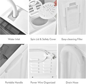 Lave-linge semi-automatique à double cuve 7 kg, chargement par le haut, boîtier en plastique, haute efficacité, pour usage domestique et extérieur, neuf - Product Image 5