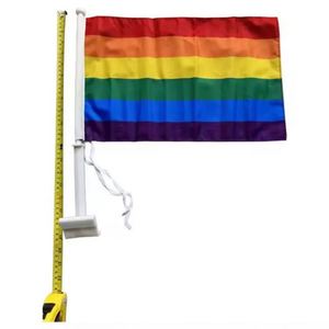 Wholesale Waterproof Gay Pride 110g Knitted Polyester 3 Layers Double Sided Car Window Clips <b>Flag</b> with Plastic Pole - Product Image 2