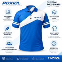 Polo d'entraînement personnalisé bleu et blanc à manches courtes, impression par transfert thermique, tenue d'équipe pour clubs, entraîneurs, personnel, logo personnalisé, OEM, marque privée