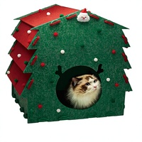 KAQJW Maisonnette pour chat en feutre détachable pour Noël, abri intérieur durable, chaud et confortable avec jouets pour chat (Noël - Grande maison)