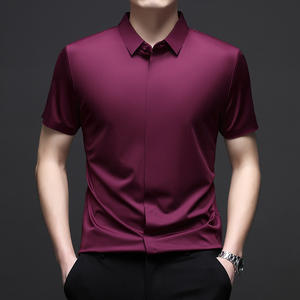 Chemise à manches courtes en soie pour hommes Business Casual Stretch <span class=keywords><strong>Pure</strong></span> Color Commercial Affairs Casual Top - Product Image 3