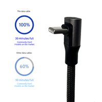 Kabel Pengisian Daya Cepat 65W Braided Type-C ke Type-C untuk Gaming Mobile, untuk Penggunaan di Mobil, Kabel Pengisian Cepat L-bentuk dengan Satu Lekukan