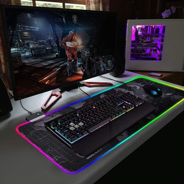 Dropship RGB Computer Mousepad Sublimation Blank LED USB Charging Gaming LED Desk Large Mouse Pad With Logo 2022