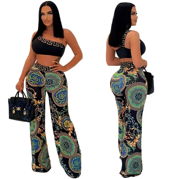 Y8317-women fall sets 2022 paisley print one shoulder set women clothing women sets two piece