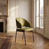 Meistverkaufte Zeitgenössische Langlebige Leder-Stoff Esszimmerstühle mit Lackierten Metallbeinen Möbel für Küche und Lounge