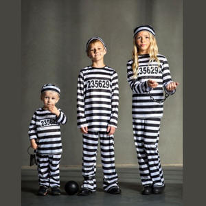 ハロウィーン用売れ筋アイテム刑務所用制服セット家族用刑務所用制服セットストライプ刑務所コスプレ衣装 - Product Image 3
