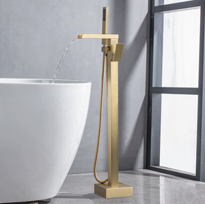 Rubinetto <span class=keywords><strong>per</strong></span> <span class=keywords><strong>vasca</strong></span> <span class=keywords><strong>da</strong></span> <span class=keywords><strong>bagno</strong></span> a pavimento Forever Brass moderno termostatico con doccia a pioggia, maniglia singola, soffione doccia quadrato e valvola in ceramica - Product Image 1