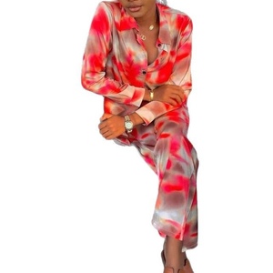 African Women's Long-Sleeve Gradient Print Shirt & Wide-Leg <b>Pants</b> Casual 2-Piece Set Fashion - Product Image 3