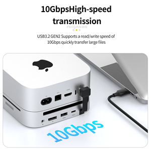 Support en aluminium double 10Gbps SSD 4K 240Hz PD100W Type C <span class=keywords><strong>Audio</strong></span> Docking Station Hard Drive Enclosure USB-C <span class=keywords><strong>Hub</strong></span> pour Mac Mini M4 - Product Image 4