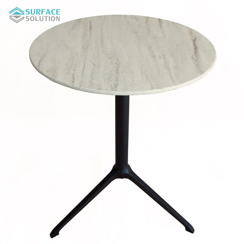 Chinese white marble top acrylic solid surface round restaurant small dining table modern mini coffee bar tables for home