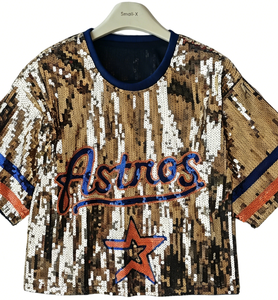 Wholesale Hot Selling Astross Houston Ladies Sequin Shirt <strong>Top</strong> Wear Ready to Ship Baseball Team New Style <strong>Sparking</strong> Party - Product Image 3