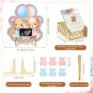 Shower Guest Book Alternative Wooden Bear Sign Set With Chips Welcome Baby Board <b>Baptism</b> Party <b>Decor</b> Keepsake Gift - Product Image 3