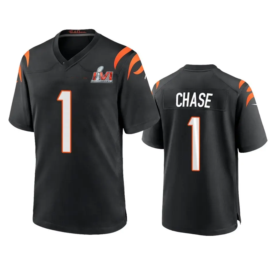 2023 American Stitched Football Jersey Bengal #1 Ja'marr Chase Super_bowl L_vi Top Embroidery Limited Jersey