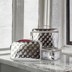 Sac à cosmétiques tendance en cuir PU métallisé avec fermeture éclair, poignée souple, logo en relief, résistant à l'eau, écologique, grande capacité - Product Image 3