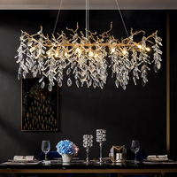 Lustre en Cristal Lumineux, Éclairage à Spot Style Branche d'Arbre, Lustre Rond en Gouttes de Pluie, Suspension de Luxe en Cristal