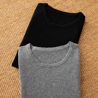 T-shirt de fitness décontracté pour hommes Chemise en laine unie semi-peignée à col rond et à manches courtes en tricot avec design simple