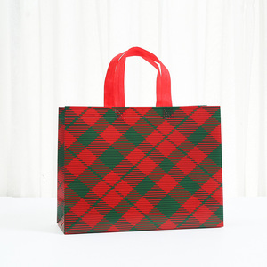 Sac fourre-tout à carreaux de Noël, sac cadeau en papier kraft, grande capacité, sac de rangement pour les courses de Noël - Product Image 3