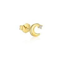 Boucle d'oreille en argent sterling 925 avec étoile de planète dorée CZ, soleil, croissant de lune (unique)