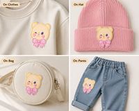 Écussons brodés personnalisés en gros pour serviettes, motifs animaux mignons, crème douce, nœud rose, en chenille, pour vêtements d'enfants, sacs et chapeaux
